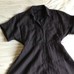 Zara Black Cuff Sleeve Button Down Mini Dress